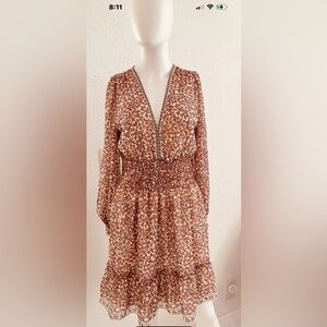 Max Studio Brown and White Ruffled Tiered Sundress